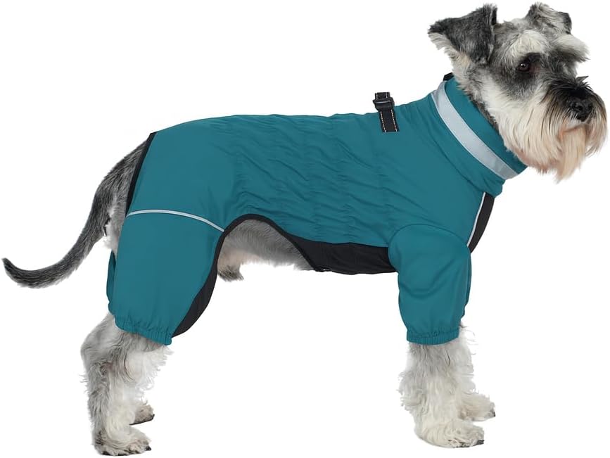 Winter Waterproof Dog Snowsuit – Full Body Outdoor Jacket with Leash Ring, Fleece Lining, Windproof Reflective 4-Leg Dog Coat for Small to Large Dogs Teal Blue XXS